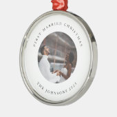 Rustieke Chique Eerste Getrouwd Kerstmis met Foto Metalen Ornament (Links)
