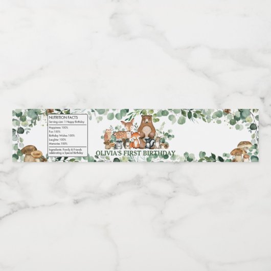 Rustieke chique groen bos dieren verjaardag waterfles etiket (Enkel label)