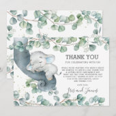 Rustieke chique groen olifant Baby shower jongen Bedankkaart (Voorkant / Achterkant)