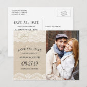 Rustieke Chique Ivory Burlap Lace Save the Date Fo Aankondigingskaart (Voorkant / Achterkant)