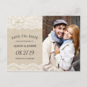 Rustieke Chique Ivory Burlap Lace Save the Date Fo Aankondigingskaart (Voorkant)