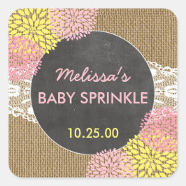 Rustieke Chique jute roze geel baby sprinkle gunst Vierkante Sticker