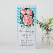 Rustieke chique koraal en turquoise trouwprogramma programmakaart (Staand voorkant)