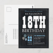 Rustieke chique krijtbord blauwe ballon 18e verjaa briefkaart (Voorkant / Achterkant)