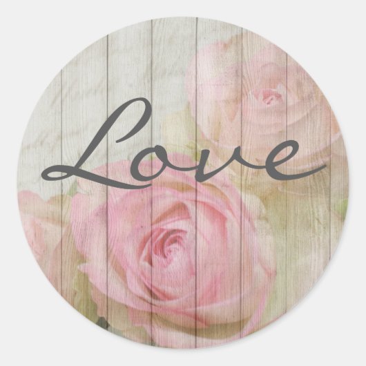 Rustieke Chique  Roze Rozen Liefde Stickers (Voorkant)