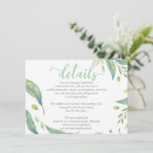 Rustieke chique Waterverf FoliageBruiloft DETAILS  Informatiekaartje (Staand voorkant)