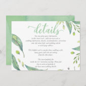 Rustieke chique Waterverf FoliageBruiloft DETAILS  Informatiekaartje (Voorkant / Achterkant)