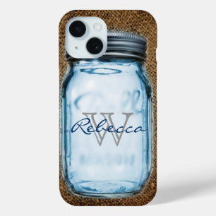 Rustieke chique westerne burlap aanpasbare mason j iPhone 15 case