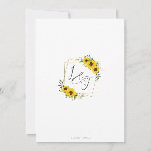 Rustieke chique zonnebloem bloemenbruiloft kaart (Achterkant)