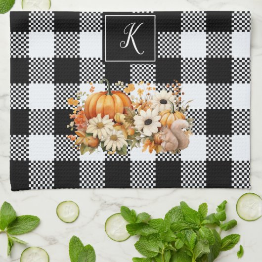 Rustieke Chique Zwart Wit Plaid Herfst Tuin Monogr Theedoek (Gevouwen)