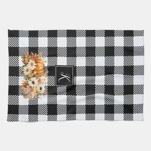 Rustieke Chique Zwart Wit Plaid Herfst Tuin Monogr Theedoek (Horizontaal)