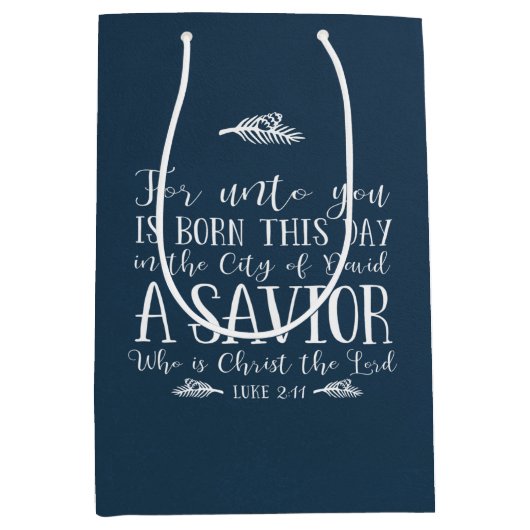 Rustieke Christelijke Kerstmis Verse Typografie Bl Medium Cadeauzakje (Voorkant)