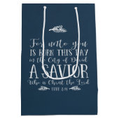 Rustieke Christelijke Kerstmis Verse Typografie Bl Medium Cadeauzakje (Achterkant)