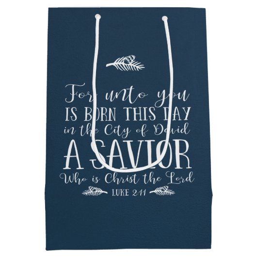 Rustieke Christelijke Kerstmis Verse Typografie Bl Medium Cadeauzakje (Achterkant)