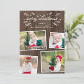Rustieke Christmas Pine Collage Fotokaart Feestdagenkaart (Staand voorkant)