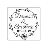 Rustieke cirkel laat bloem bewaren de datum rubberstempel (Afrduk)