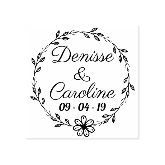 Rustieke cirkel laat bloem bewaren de datum rubberstempel (Afrduk)