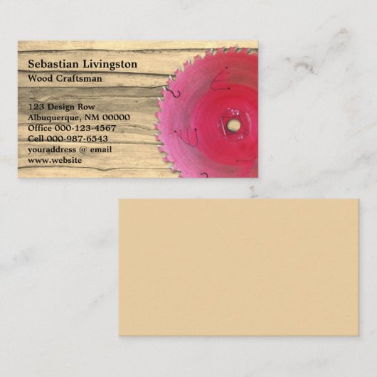 Rustieke Cirkelzaag Houtbewerking Bezetting Visitekaartje (Voorkant / Achterkant)