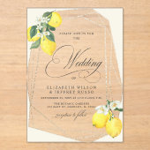 Rustieke citroen citrus boho zomer bruiloft acryl uitnodigingen (Voorkant)