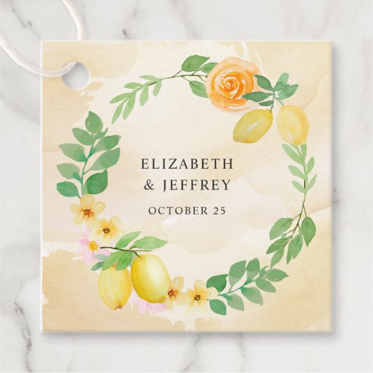 Rustieke citroen citrus boho zomer bruiloft bedankjes labels (Voorkant)