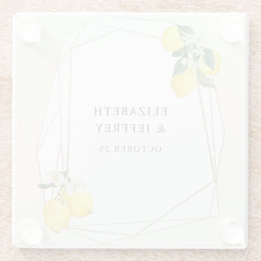 Rustieke citroen citrus boho zomer bruiloft glazen onderzetter (Achterkant)