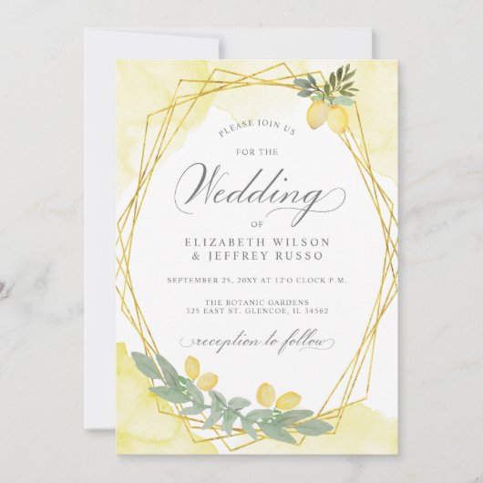 Rustieke citroen citrus boho zomer bruiloft kaart (Voorkant)
