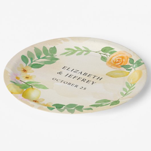 Rustieke citroen citrus boho zomer bruiloft papieren bordje (Gekanteld)