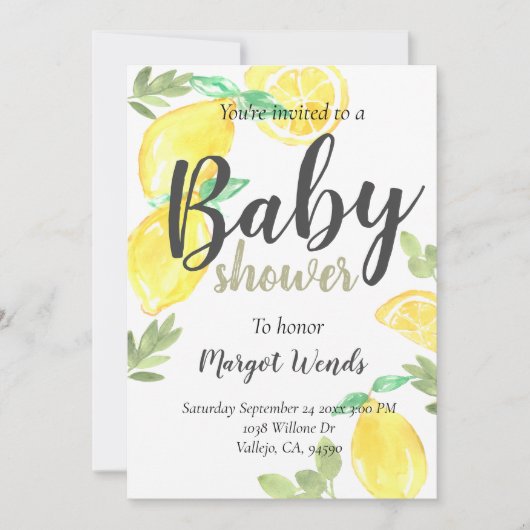 Rustieke citroen fruit bruiloft babyshower uitnodi kaart (Voorkant)