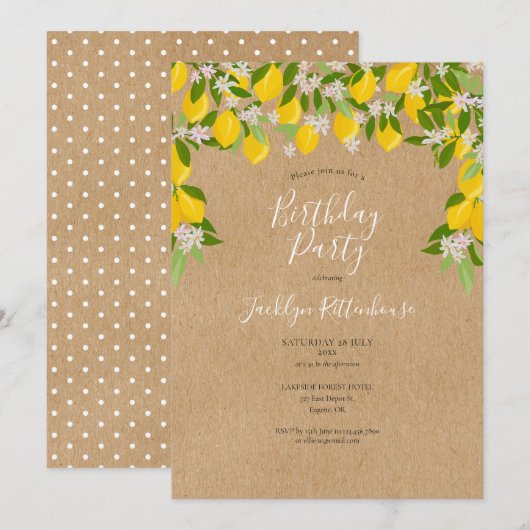 Rustieke citroenen bloesem groen verjaardagsfeestj kaart (Voorkant / Achterkant)