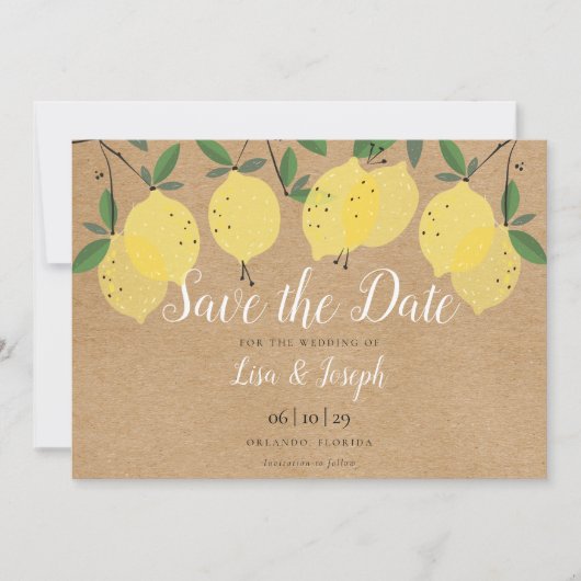 Rustieke citroenen Boho elegante script Save The Date (Voorkant)