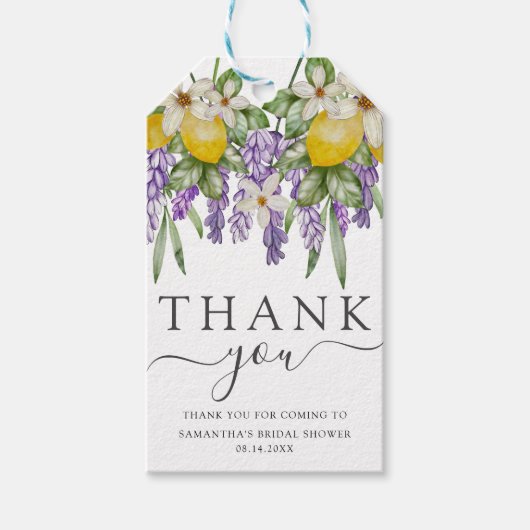 Rustieke citroenen en lavendel bruidsfeest cadeaut cadeaulabel (Voorkant)