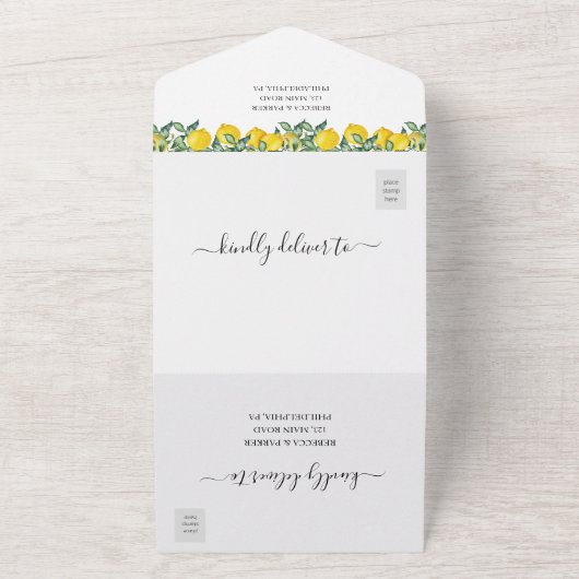 Rustieke citroenen Huwelijksuitnodiging alles in e All In One Uitnodiging (Buitenkant)