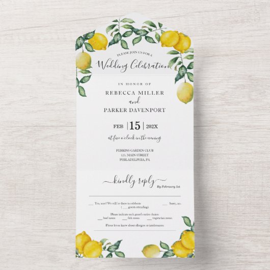 Rustieke citroenen Huwelijksuitnodiging alles in e All In One Uitnodiging (Binnen)