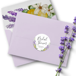 Rustieke citroenen & lavendel bruiloftsfeest cadea ronde sticker