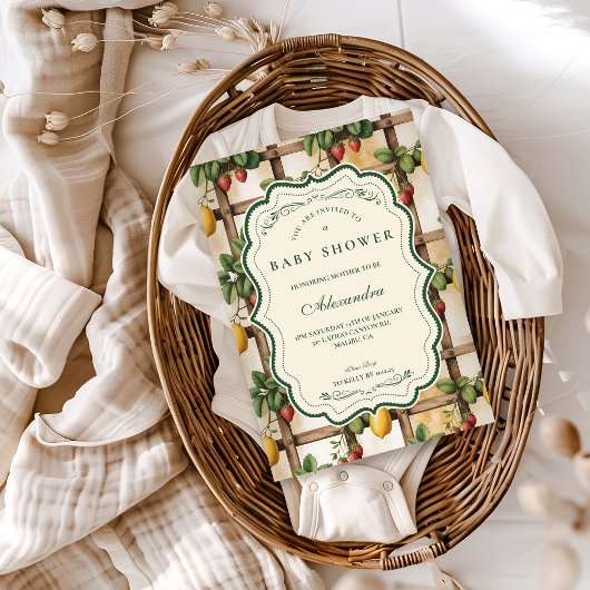 Rustieke Citrus Aardbei Baby Shower Kaart