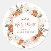 Rustieke Citrus Bloemen Kerstvakantie Ronde Sticker (Voorkant)