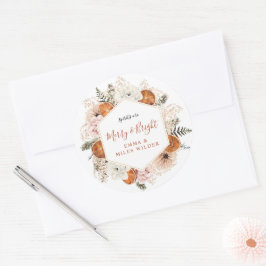 Rustieke Citrus Bloemen Kerstvakantie Ronde Sticker