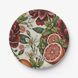 Rustieke Citrus Bloemrijke zomer Bruiloftsborrel Papieren Bordje