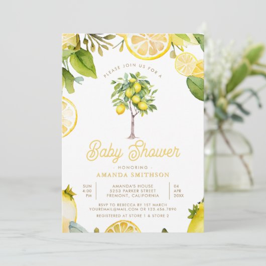 Rustieke Citrus Citroenboom Baby Shower Kaart (Staand voorkant)