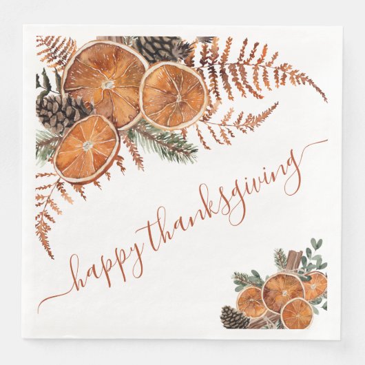 Rustieke Citrus en Pine Happy Thanksgiving Servet (Voorkant)