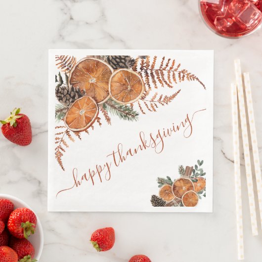 Rustieke Citrus en Pine Happy Thanksgiving Servet (Insitu)
