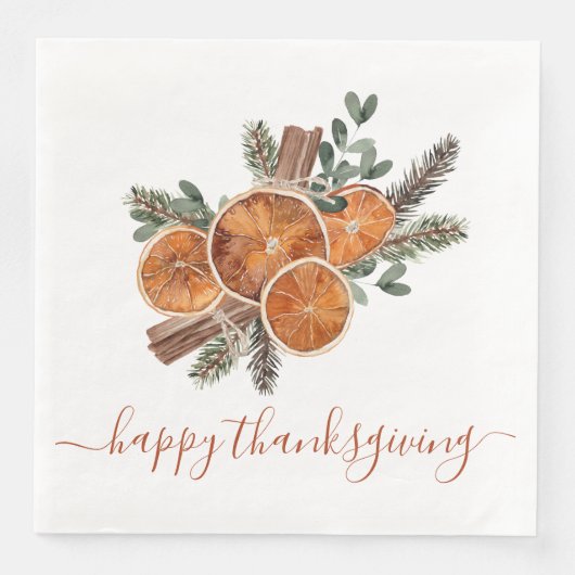 Rustieke Citrus en Pine Happy Thanksgiving Servet (Voorkant)