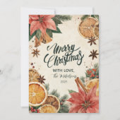 Rustieke Citrus Poinsettia Vrolijk Kerstfeest Feestdagenkaart (Voorkant)