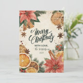 Rustieke Citrus Poinsettia Vrolijk Kerstfeest Feestdagenkaart (Staand voorkant)
