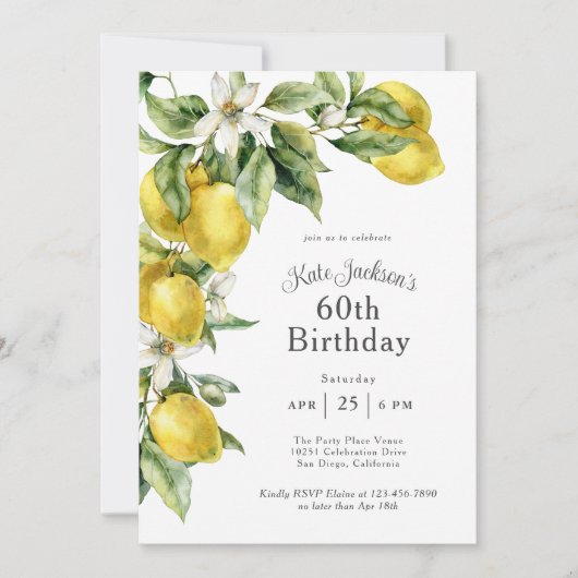Rustieke Citrus Waterverf Citroenen 60e Verjaardag Kaart (Voorkant)