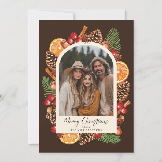 Rustieke Citrus Winter Botanische Foto Kerstmis Feestdagenkaart (Voorkant)