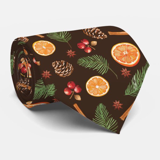 Rustieke Citrus Winter Botanische Kerstmis Stropdas (Opgerold)