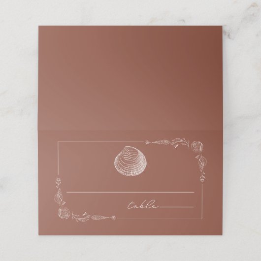 Rustieke Clamshell Terracotta Beach Bruiloft Plaatskaartje (Buitenkant ongevouwen)