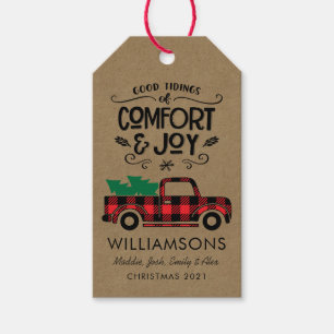 Rustieke Comfort en Joy Script Gift Label Ornament Cadeaulabel