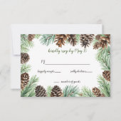 Rustieke conifeer laat dennenappel bruiloft RSVP kaartje (Voorkant)